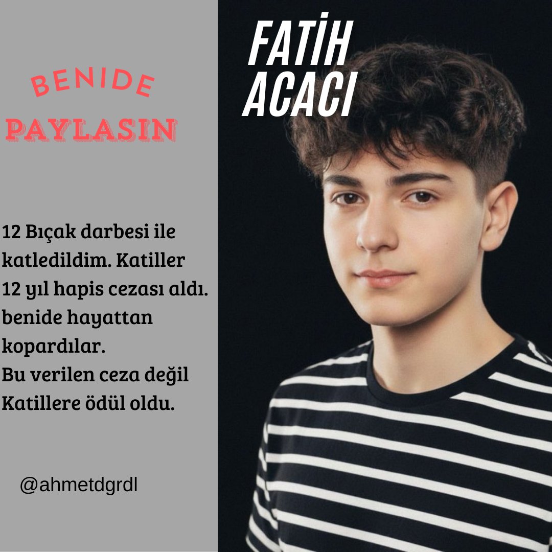 blueGll's tweet photo. Fatih'in davasından çıkan karar, Adalete olan güvenimizi zedeledi. Tasarlayarak cinayet işleyen faile 12 yıl ceza verilmesi kabul edilemez. Ki bu cezanın hepsinide yatmayacak, vicdanı olan susmaz. Fatih için Adalet istiyoruz. #fatihacaciicinadalet https://t.co/lXtueCsaa4