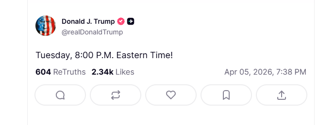 presticlesss's tweet photo. EVERY SINGLE SECOND THERE IS ATLEAST 3 POST ABOUT THE NEW TRUMP POST ON TRUTH SOCAIL ABOUT THE DEADLINE  

04/07/2026

https://t.co/u17L61BDaF https://t.co/xeyOhKk7X5