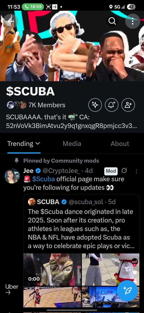 AnthonyVc2024's tweet photo. For $TROLL and $SPX69000 FAM got a pump flip for y'all. $Scuba primed as hell Just look at the chart, it's begging to go up from here. We pump it to 50-100 mil, flip the profits straight into $TROLL and $SPX69000. Easy
$Scuba has over +25M views on #TikTok. https://t.co/0giWJ1tZ14