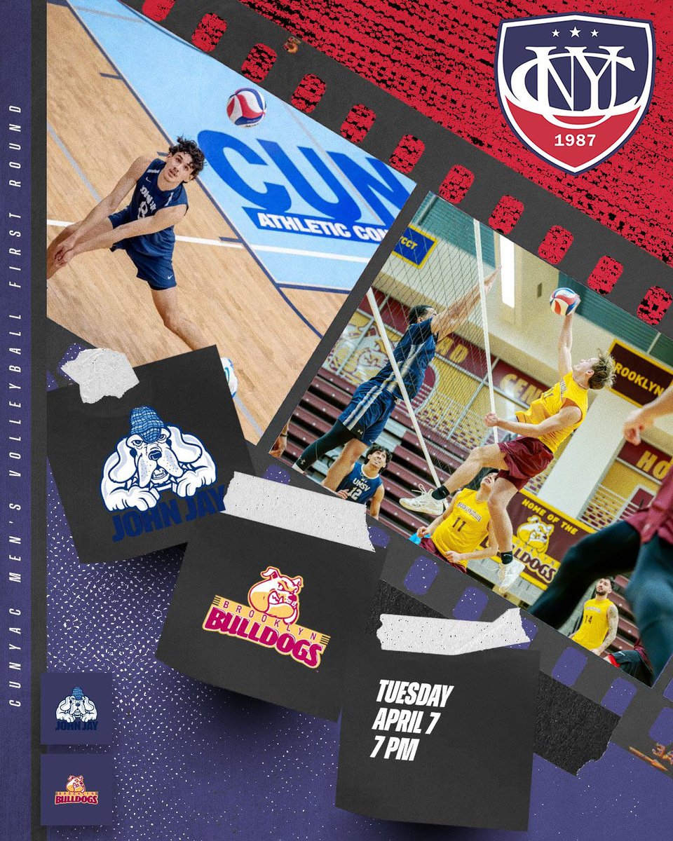 CUNYAC's tweet image. CUNYAC MEN'S VOLLEYBALL CHAMPIONSHIP - First Round

No. 4 @JJayAthletics vs. No. 5 @bklyn_bulldogs 
⏰ 7 pm
📍 The Doghouse
📺 johnjayathletics.com/watch/
📈 johnjayathletics.com/sidearmstats/m…

#d3vb #TheCityPlaysHere #CUNYchamps