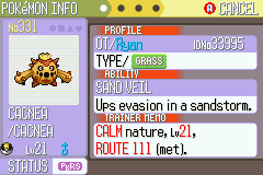 XortaClanc's tweet photo. 🌟 Shiny Cacnea🌟

In Pokémon Sapphire after 6820 encounters!
2/4 for this route, I will stay until I get 4/4.

Same game as the Baltoy! 😊 https://t.co/b2SKKKSU8l