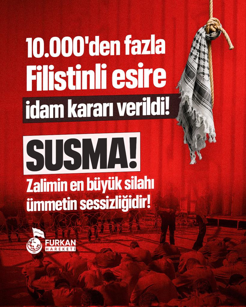 Ümmetin Suskunluğundan cesaret alan zalimle,r her türlü haksızlığı Müslümanlara revap görüyorlar
idamYasasını Lanetliyoruz 
#FurkanHareketi