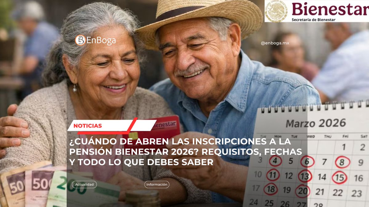 EnBogaMx's tweet image. 💰 ¿Quieres inscribirte a la Pensión Bienestar 2026?

📅 Registro del 17 al 29 de abril
👵 Aplica para:
✔️ 65+ (hombres)
✔️ Mujeres de 60 a 64 años
📄 Lleva todos tus documentos completos
🔗 Checa requisitos y fechas:
 enboga.com.mx/nacionales/cua…
#PensiónBienestar #Apoyos #México