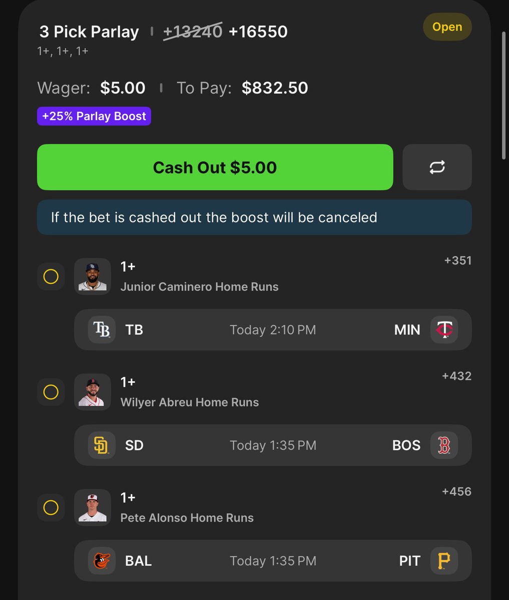 3-leg Homerun parlay for today 🙏🏼 RRx2 as well 🏌️
