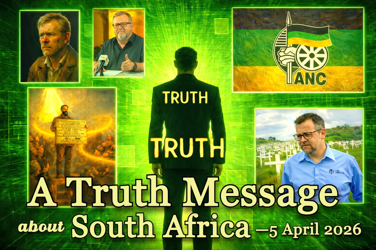 truthDeborah's tweet photo. A TRUTH MESSAGE ABOUT SOUTH AFRICA – 5 APRIL 2026.
#southafrica #afrikaners #bookoftruth #mysteryofgod

Video link: https://t.co/HkmhW07GFg

For those who are blind, ignorant, manipulated and controlled by their own people, there is a failure to see the truth. 

CASE: THE GENOCIDE TAKING PLACE IN SOUTH AFRICA.
The blame for a failing country is directed at the white minorities, the Afrikaner community in particular, while the ANC government and its associates have manipulated South Africans and the world into this false story about our nation. The ANC has lied to the world. 

What Afrikaners, farmers, Boers, Ernst Roets, Kallie Kriel and others are saying is that the brutality of farm murders and racism directed at us is like boiling a frog in a pot. 

So yes, we argue that a slow form of genocide is taking place in South Africa. This 25-year strategy has reached its goalpost, now standing at 32 years. Why do people struggle to see this as the truth?

It is time to wake up, for South Africa has reached a turning point. We are at a crossroad where this shaking will take us into South Africa's destiny plan.

Institute of Race Relations (2017). The ANC and Ramaphosa’s 1994 plan for the whites, Politicsweb, 17 September 2017. 

"In his brutal honesty, Ramaphosa told me of the ANC's 25-year strategy to deal with the whites: it would be like boiling a frog alive, which is done by raising the temperature very slowly. Being cold-blooded, the frog does not notice the slow temperature increase, but if the temperature is raised suddenly, the frog will jump out of the water. He meant that the black majority would pass laws transferring wealth, land, and economic power from white to black slowly and incrementally, until the whites lost all they had gained in South Africa, but without taking too much from them at any given time to cause them to rebel or fight."

WAKE UP, SOUTH AFRICA. The time is at hand for the shaking, then the deliverance out of Egypt.

https://t.co/HkmhW07GFg
