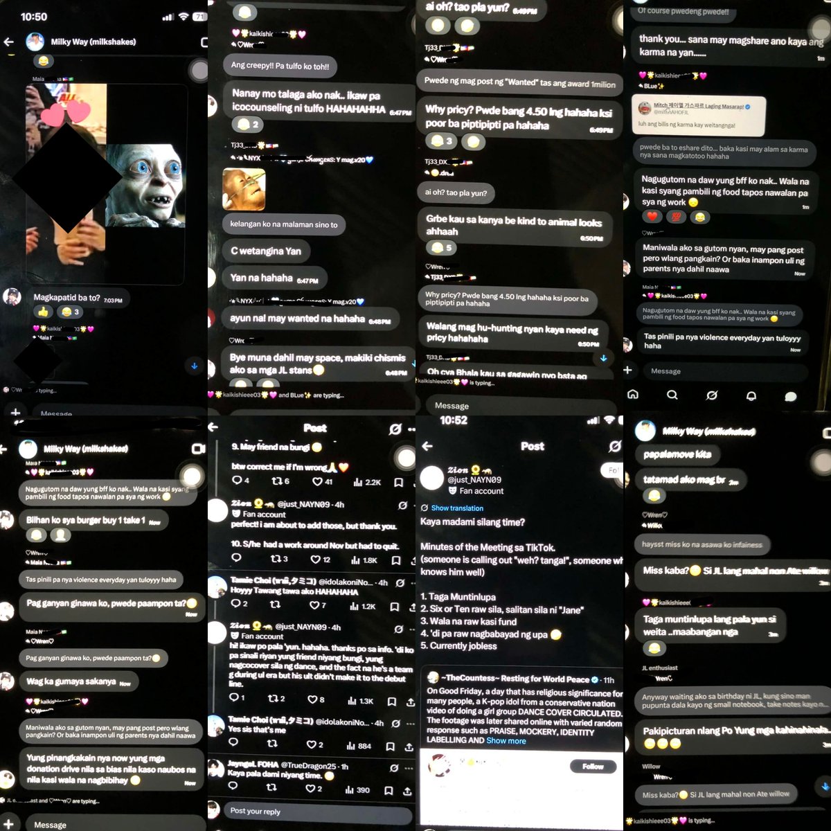 uwungz's tweet photo. It has come to my attention that certain individuals have been trying to spread malicious and false information about me which has no ounce of truth and attempting to doxx me by posting another person's face, trying to speculate where I live and what is my occupation and other sensitive information that no other individual should be able to acquire unless taken without my authorized consent 

In a group chat dedicated to solo stans of El with more than 90 members, users @MaiaMndrs have shared a cropped photo of an individual without their consent and attempted to relate it to me and doxx me by spreading it around
@jlarmor03 insinuating harm and grave threats as they have mentioned they will try to locate me and harm me based from the location they think they know about me
@yencechih admitting their intent to capture photos of me without consent in their attempt to locate me during events
Users @Jeramil810977 @nifixsmiski @Tj33_DXB being accomplices as they are grateful for receiving sensitive information and with the intention of using it to harm me and having me put on a "Wanted" list with a reward once I get harmed
@just_NAYN09 have been spreading false information in their posts regarding me such as location, job and other information which are all based on made-up statements
Despite studying law, @idolakoniNonna is also a proud accomplice as they publicly stated providing sensitive information about me which god knows how he obtained or made up inside his brain which again are all false and has no supporting evidence to back it up
User @tessanameless which have stated so many times that they will take a rest from social media, has somehow found the time to post a screenshot of my post and attach malicious narratives to incite harassment from her followers towards me as well as user @mitchahofjl and also to @foxtales_000s who also said they also would rest from social media but have the time to host a public podcast with the duration of more than 1 hour with the intention of sending harassment and defamation regarding my name and identity

As what they were trying to spread around about me which are all in falsehood, much to everyone's dismay, I am very much employed and I have the means to pursue legal actions no matter where you are and what status you think you have. And no, this is not chatgpt and made-up legal office you got from the internet unlike what yall do :)