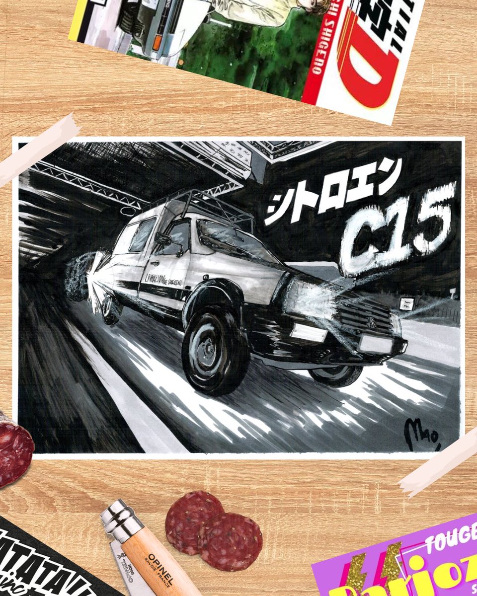 MaoganConan's tweet photo. Drawing of a Citroën C15 in the same style as Initial D. 
I have made this last year but need to draw again https://t.co/sfrsWOjJSr