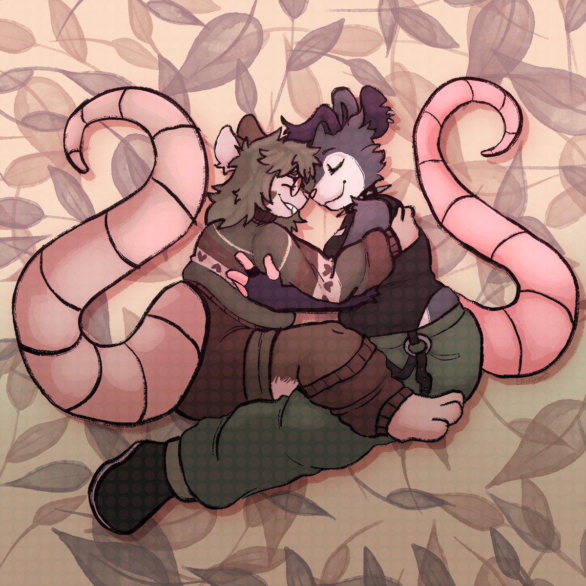 A commission for <a href="/ArtsyUnknown/">𝓐𝓻𝓽𝓼𝔂 🎨🖌️</a> Of His and my friend <a href="/Lou_Pancake_/">Lou</a> s oc's together! What a joy to work with and I'm glad they like it so much #commisonart #furryart #furry #elliotdraws