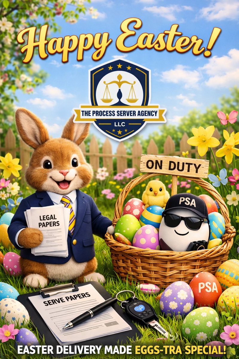 OrderToAppear's tweet photo. Wishing you and your family a Happy Easter from The Process Server Agency LLC.

We appreciate your continued trust and support.

#easter #santaclarita https://t.co/ZY6b2WenKF