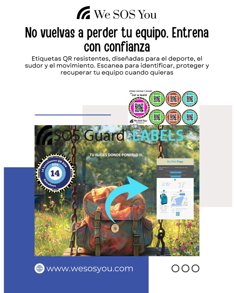 WeSOSYou's tweet photo. 🚨 ¡No vuelvas a perder tu equipo deportivo!

🏷️ Etiquetas de rastreo de emergencia para deportes y actividades al aire libre – Solo 14,95 €

👉 https://t.co/9kT6N2GhrB ¡Compra ahora! 🛒

#WeSOSYou #MantenteProtegido #RastreoInteligente #EquipoDeportivo #SeguridadDeportiva #QR https://t.co/f1tfGS3m8d