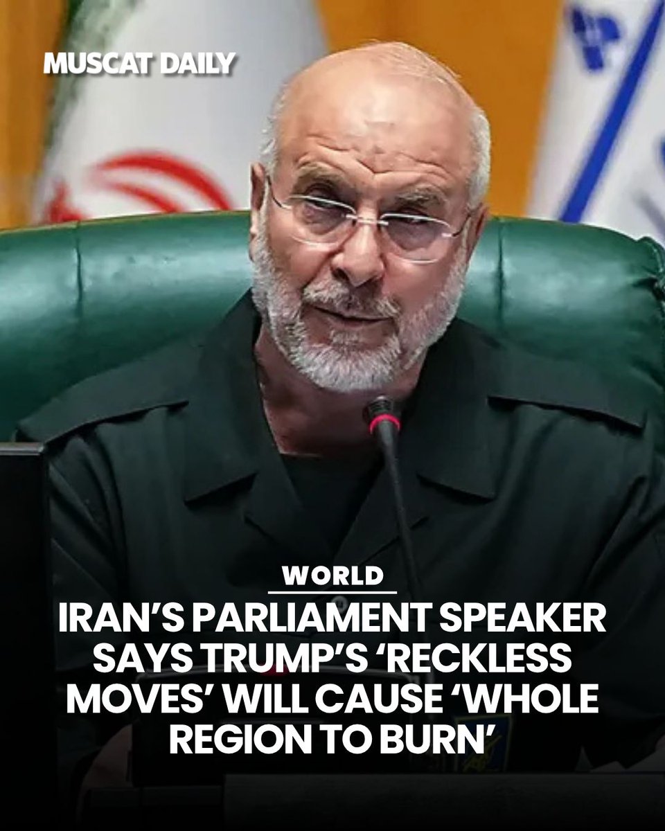 muscat_daily's tweet image. Mohammad Bagher Ghalibaf, Speaker of Iran’s Parliament, condemned President Trump’s threats as a dangerous game that could destabilise the Middle East, warning that obeying Benjamin Netanyahu would lead the US into a “living hell.” 

#IranNews #GlobalSecurity #Trump