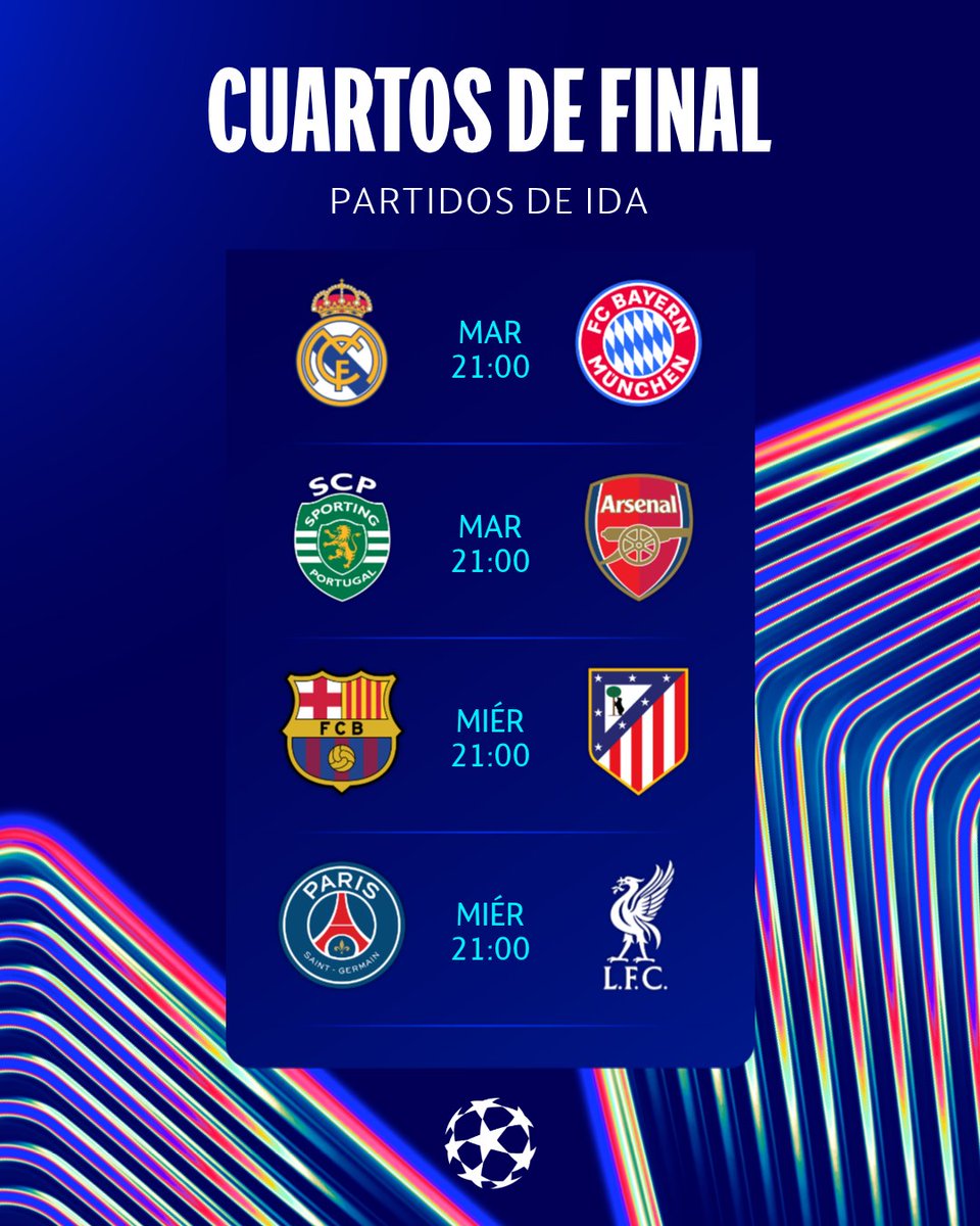 🤩 ¡Esta semana vuelve la #UCL‼️✨ 

💪 Vamos con los duelos de ida de 𝒄𝒖𝒂𝒓𝒕𝒐𝒔 𝒅𝒆 𝒇𝒊𝒏𝒂𝒍 🔜