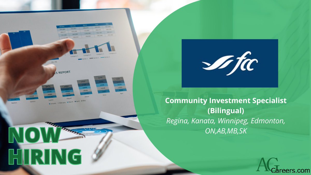 AgCareers's tweet image. .@FCCagriculture is now looking to #HIRE a Community Investment Specialist (Bilingual) in Regina, Kanata, Winnipeg, Edmonton, ON,AB,MB,SK!

In this role you will grow your leadership and community impact skills.

Apply today using #AgCareers: 
ow.ly/NrUh50YEhPY