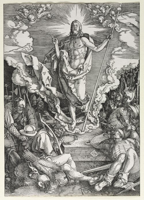 It was a strange and dreadful strife
When life and death contended;
The victory remained with life,
The reign of death was ended.
Holy Scripture plainly saith
That death is swallowed up by death,
Its sting is lost forever.
Alleluia!

Christ Jesus Lay in Death's Strong Bands -LSB
