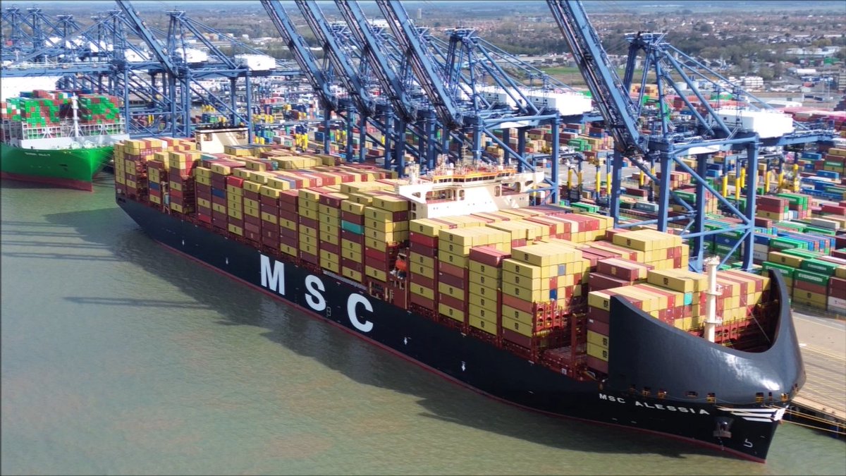 deancable's tweet photo. Deep draught MSC Alessia eases from Felixstowe 9 with three Svitzer tugs. 4th April 2026 https://t.co/mPVcOXquII via @YouTube https://t.co/hIJbfRLIIJ