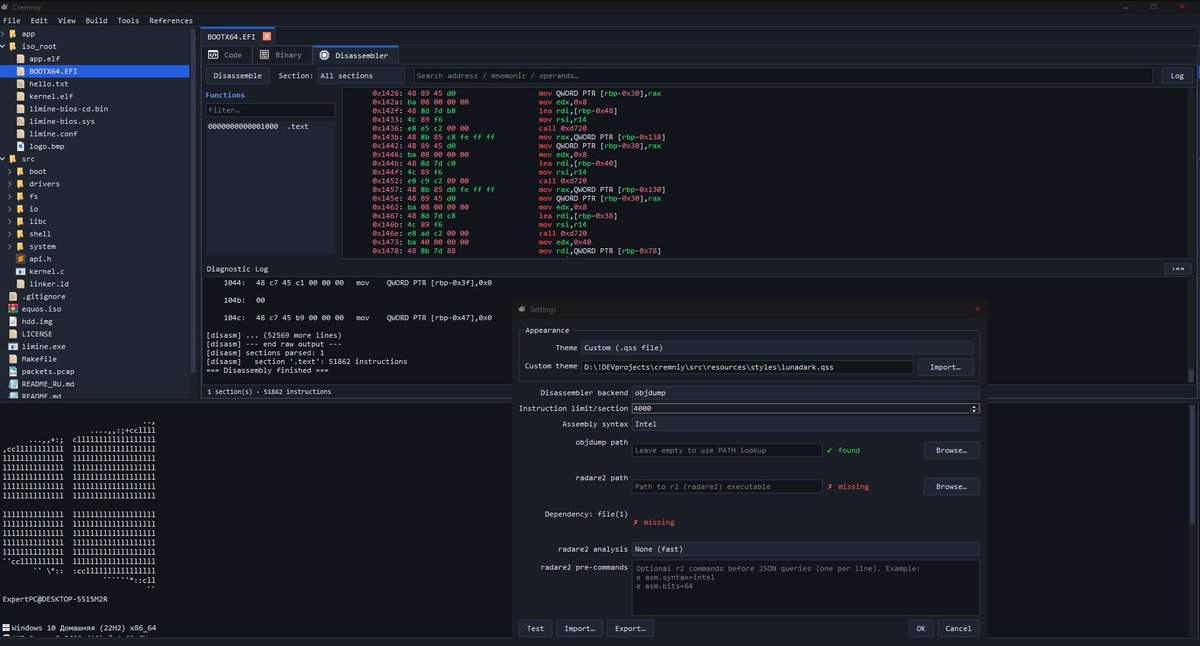 elisedd14's tweet photo. recently found a very interesting project – Cremniy. It's an  IDE for embedded development. The project is still in development, so  they don't have an installer, and some of the functionality hasn't been  finalized yet. However, the concept is very interesting. The program combines  everything needed for low-level development: hex viewer, disassembler, code editor, etc. I'm a  contributor to the project; I added a feature for working with .ioc-files for STM32 projects

https://t.co/fxe1W7HWrV