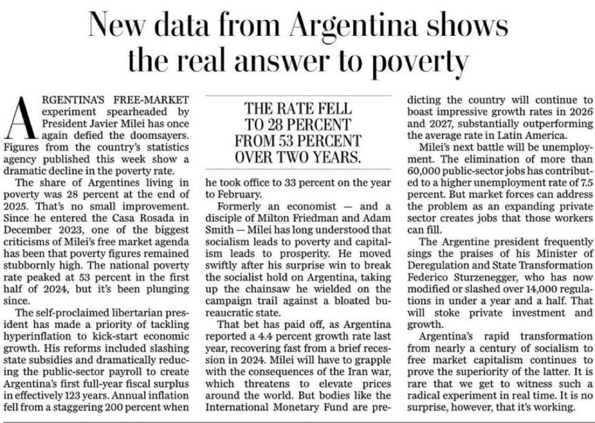 Daily_Milei's tweet photo. THE REAL ANSWER TO POVERTY = @jmilei_english https://t.co/FeBbNxAZce