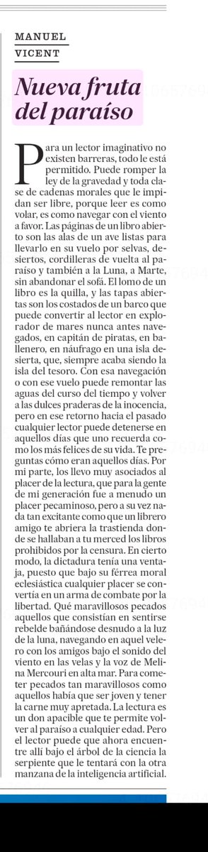 IA, NUEVA MANZANA del mismo árbol. (Manuel Vicent en El País)