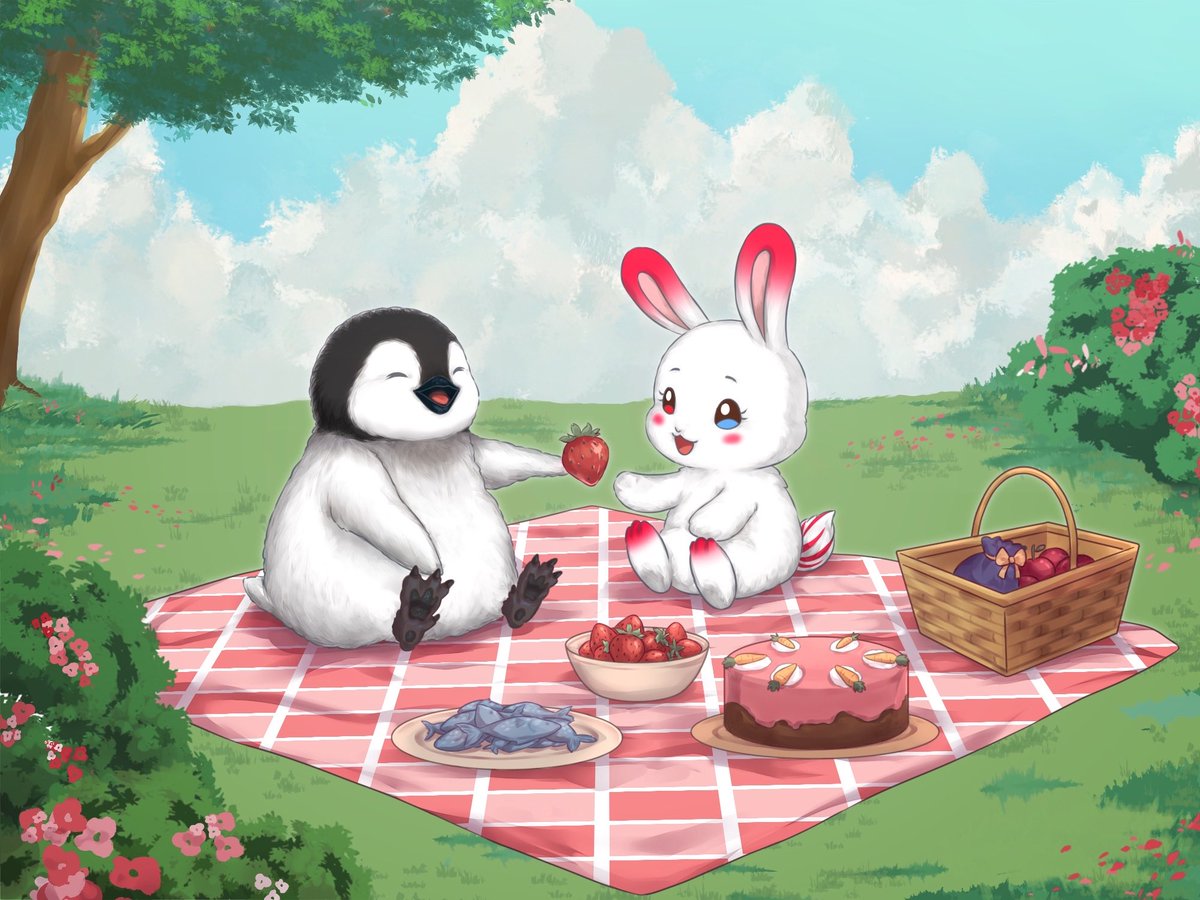 In honor of it being a BUNNY day, here is my mascot Mumble with his bestie Camy! He’s so sweet giving Camy a strawberry. Camy and her mom Alu are the sweetest bunnies ever! So lucky to have Alu as a bestie of mine🥺🩵 thanks for putting up w/ my brattiness *sends a ton of hugs*