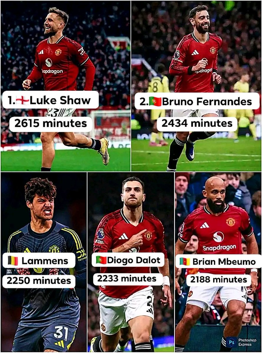 GBUnitedx's tweet image. ♦️Most minutes played for Man United 🔴 this season 
♦️ Man United ROBOTS 💪💪
#manunited #manchesterunited #GGMU #MUFC #footballplayers #football #footballnews