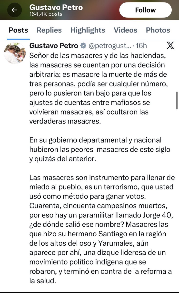 A ver <a href="/petrogustavo/">Gustavo Petro</a> “no escupa para arriba” recuerde que usted como militante del grupo NARCOCRIMINAL  M-19 muy seguramente participó en masacres, entonces en su paso por la guerrilla si “HUBIERON” acciones terroristas