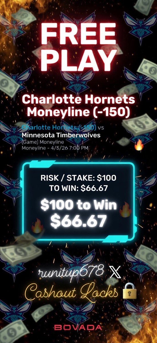 Cashout_Locks's tweet photo. 🚨 HORNETS ML LOCK INCOMING 🐝
@urfavoritepicks x @runitup678 COLLAB
HORNETS ML
100 to win 166.67
We back on the hornets tonight let’s eat 💰
❤️ LIKE if you’re tailing this one!
Data powered by @BetalyticsInc 
#CashoutLocks #RunItUpp #Hornets #NBABets #Gambling𝕏 #nbapicks https://t.co/Mo4hqhN1kL