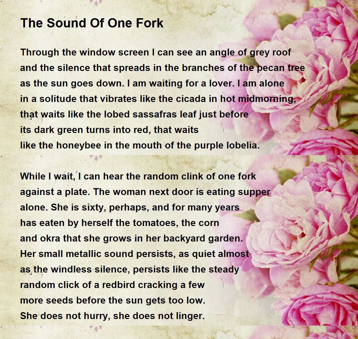 xhirag_optimus's tweet photo. 16/100
The Sound Of One Fork
~ Minnie Bruce Pratt
(If you have time plz do read this one)
#poetry #poem #poetrylovers https://t.co/LyySVGxQhJ