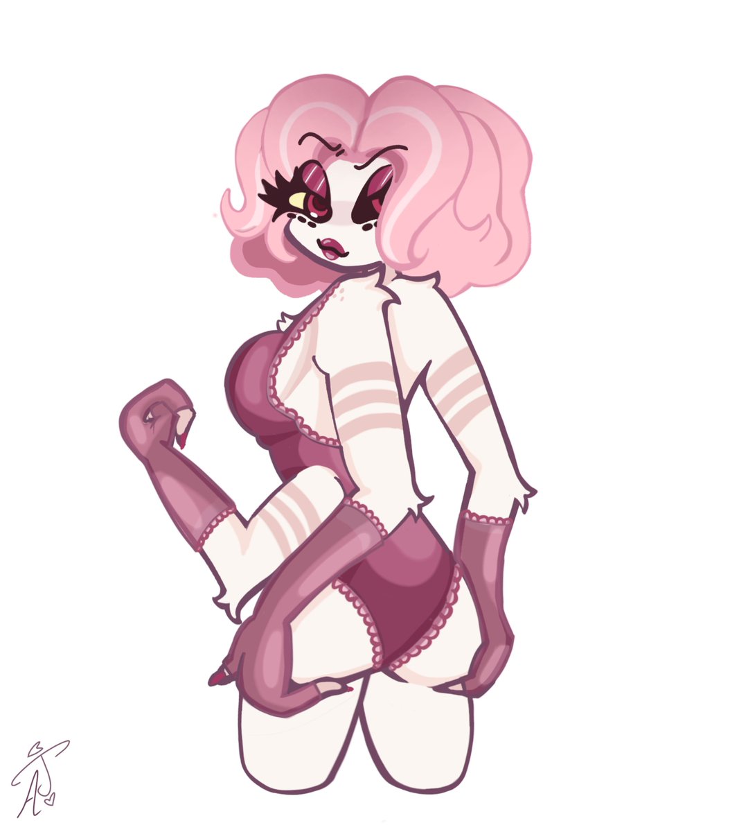 Sleepwho4's tweet photo. I had too much fun drawing angel in this pose!! Also him in a different drag outfit! 

#angeldust #angeldustfanart #hazbinhotel #hazbinhotelfanart https://t.co/bfergtIly3