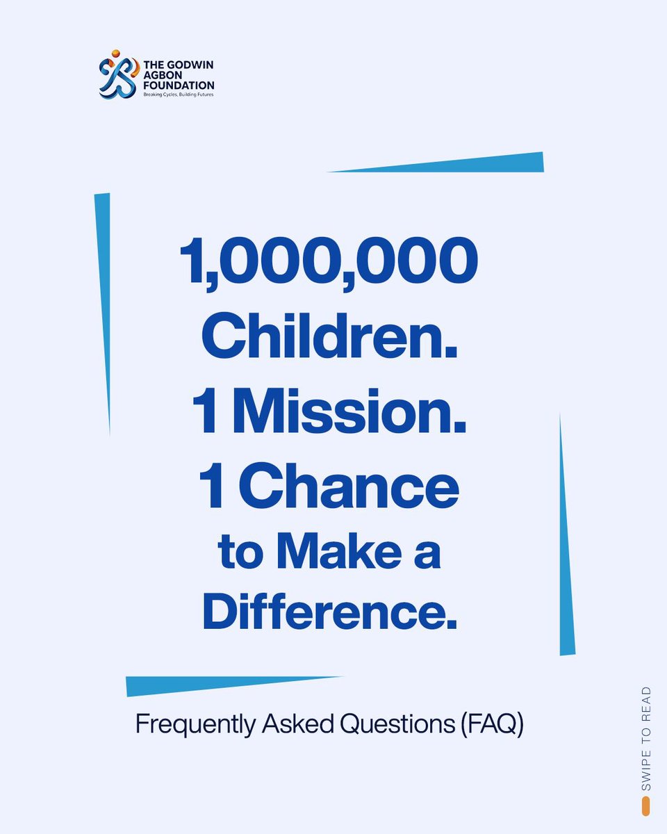 TGAF_Official's tweet image. FAQs

Swipe to see more

To Donate: 
Account no: 1014130688
Bank : Keystone Bank
Account name: The Godwin Agbon Foundation 

#MakingADifference
#ChangingLives
#EducationIsPower
#FutureLeaders
#GiveBack