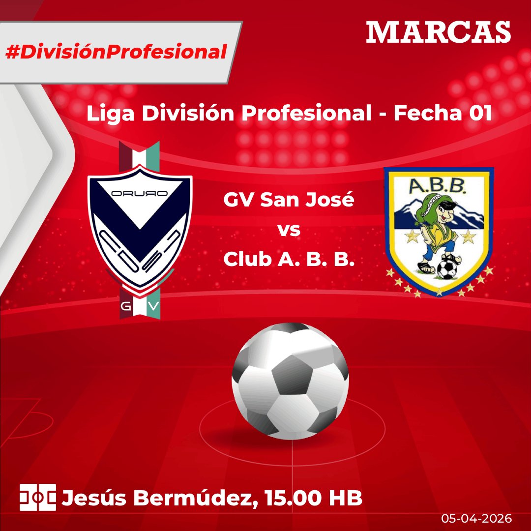 MarcasLaRazon's tweet image. ⏰ Comienza el Partido

#GVSanJosé vs #ABB

🏟️ Jesús Bermúdez
📆 Fecha 1
🏆 Liga de la División Profesional 🇧🇴

#DivisiónProfesional #LigaDivisiónProfesional
@LaRazon_Bolivia
