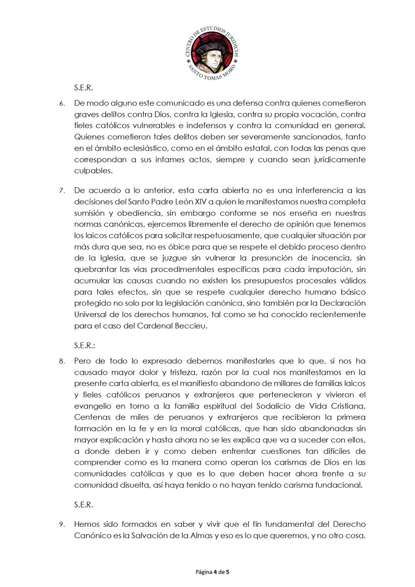 @CENTROMORO A PROPÓSITO DEL RECIENTE COMUNICADO DEL COMISARIO APOSTÓLICO DEL SODALICIO DE VIDA CRISTIANA (SIGUE)