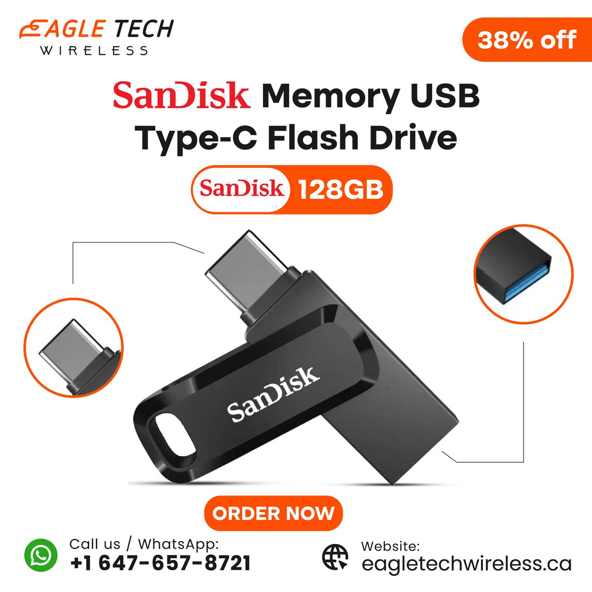 wireless16463's tweet image. SanDisk 128GB USB Type-C Flash Drive — 38% OFF at Eagle Tech Wireless, Scarborough! 

Porodo ENC Wireless Work Headphone — now at Eagle Tech Wireless, Scarborough! 

Order now 👇
📞 +1 647-657-8721
🌐 eagletechwireless.ca
#EagleTechWireless #FlashDrive #Porodo #ENCHeadphone