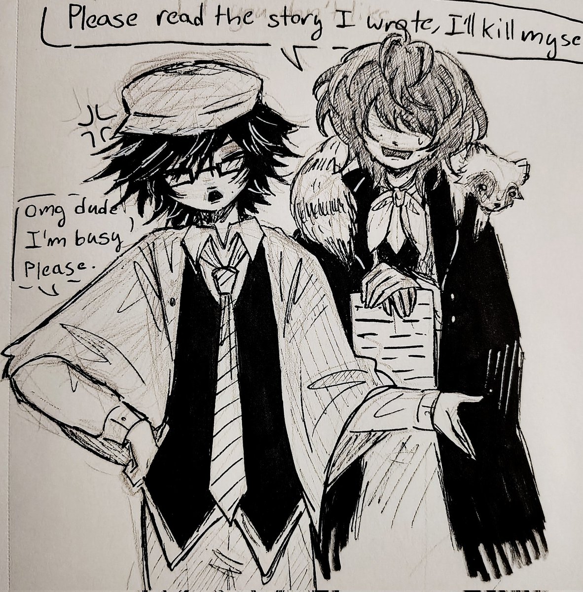 ChimeraRoll's tweet photo. "Ran and po" -> 

okay I'm not sure if you meant both but here just in case

 https://t.co/HAzq972bgE

#bsd #ranpoe https://t.co/oSiSD2ls9u