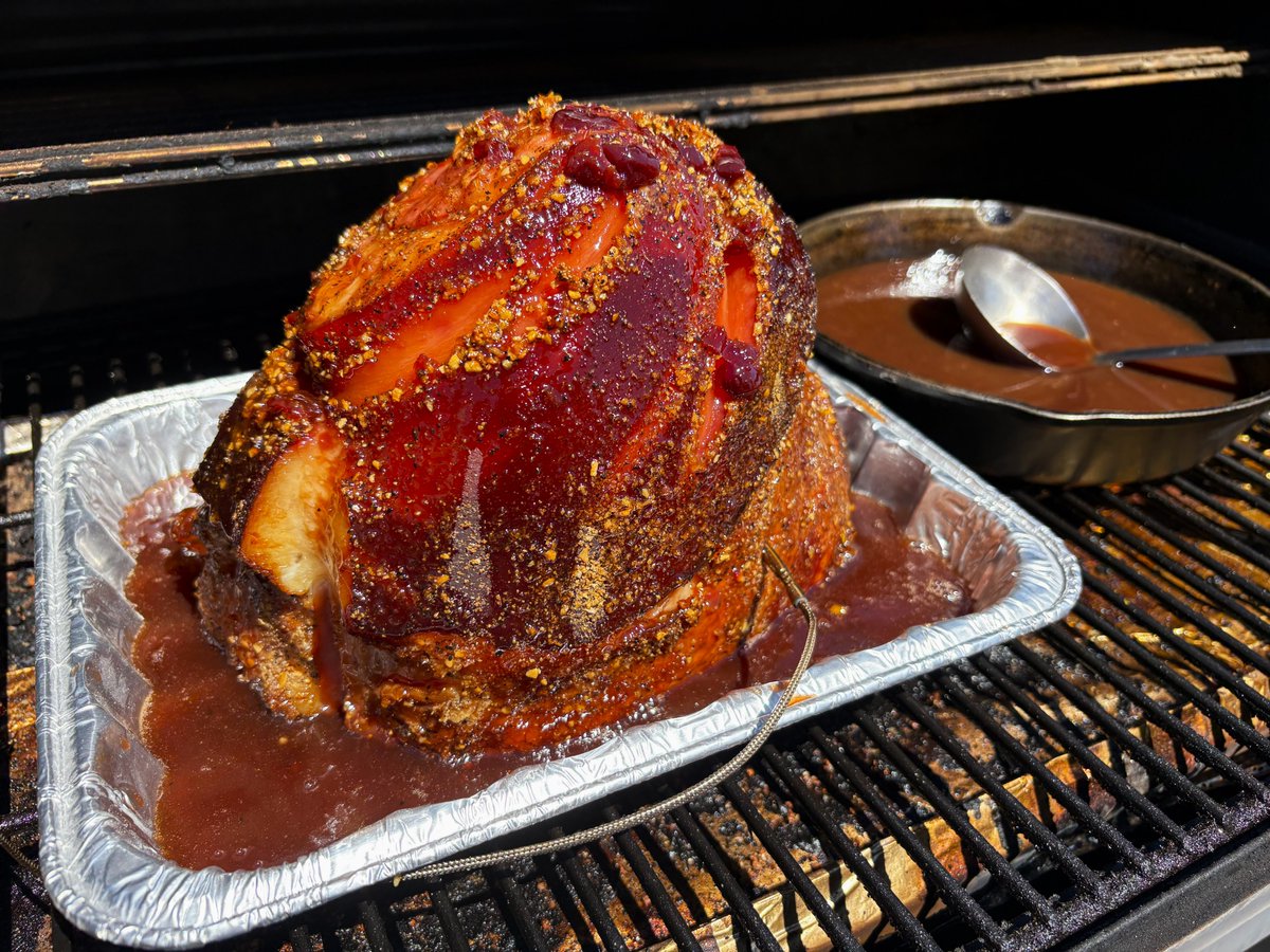 3hrs into trying a pulled smoked ham.  Let the cherry bourbon glazing begin 😃