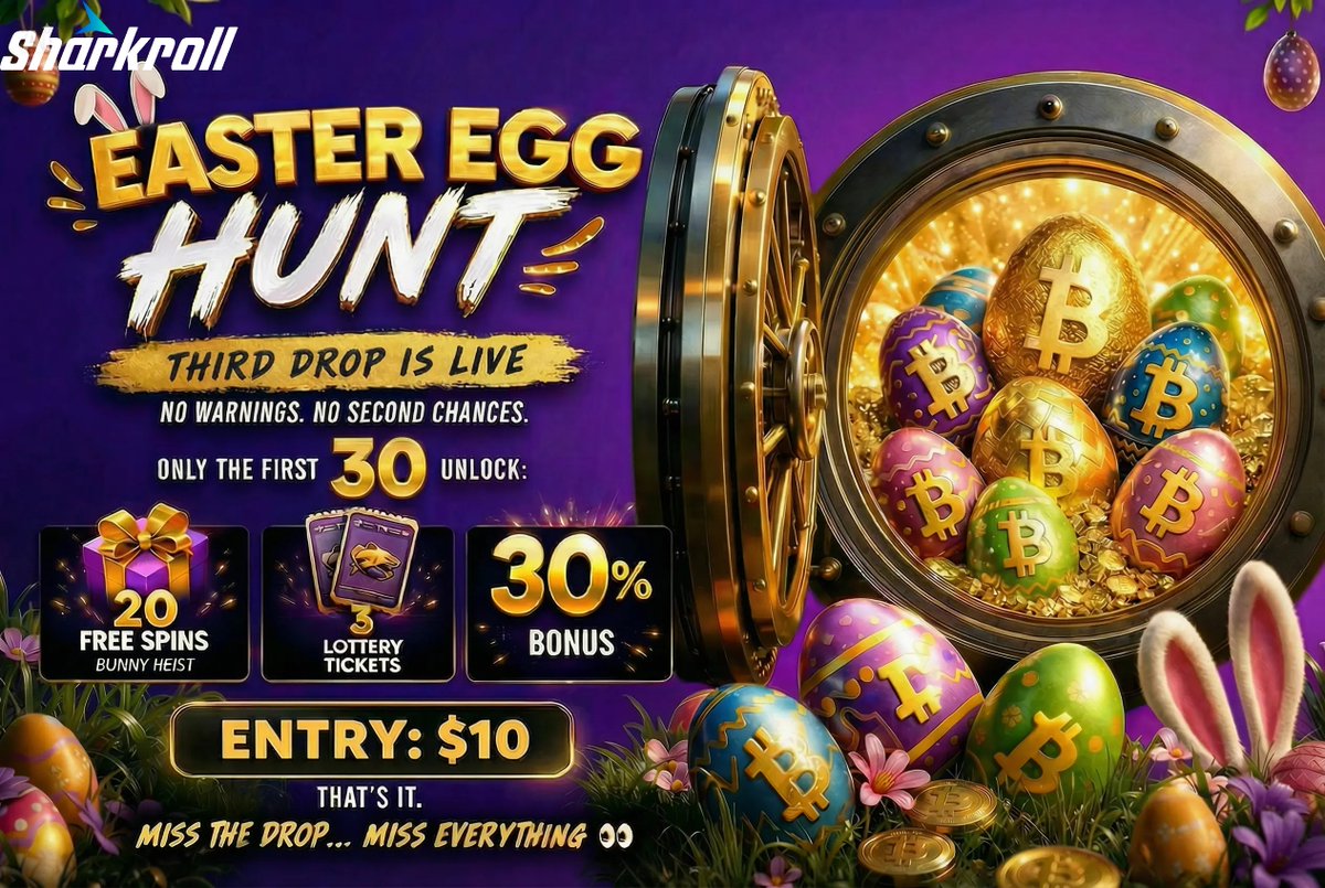 SharkrollCasino's tweet image. THIRD DROP 🐣💎

Final round. No more chances after this.
By now you already know,  hesitation = missing out.

Last drop. Same rewards. Highest pressure 👇

🎁 20 Free Spins (Bunny Heist)
🎟️ 3 Lottery Tickets
⚡ 30% Bonus
💰 $10 entry

This is the last vault opening.
After this…