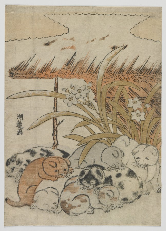 JapanTraCul's tweet photo. Puppies in the Snow, by Isoda Koryusai, 1778 https://t.co/pt7YOondta
