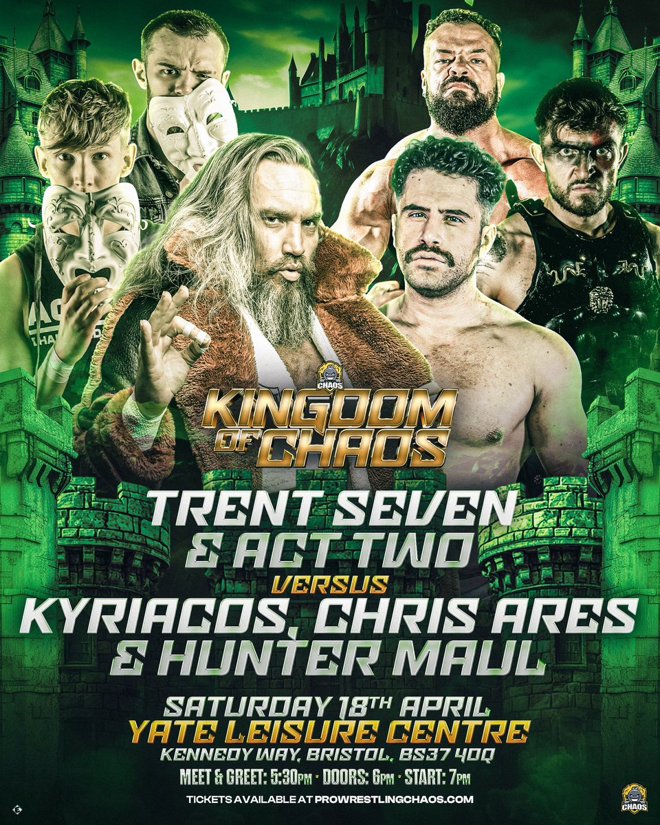chaos_wrestling's tweet photo. IN CASE YOU BLOODY MISSED IT!

TRENT SEVEN returns to Chaos on April 18th as him and ACT TWO team up to take on the team of KYRIACOS, HUNTER MAUL &amp; CHRIS ARES!

YATE I HOPE YOURE READY!
🎟️ https://t.co/GhIZWQagj7 https://t.co/cbS3Xmgfln