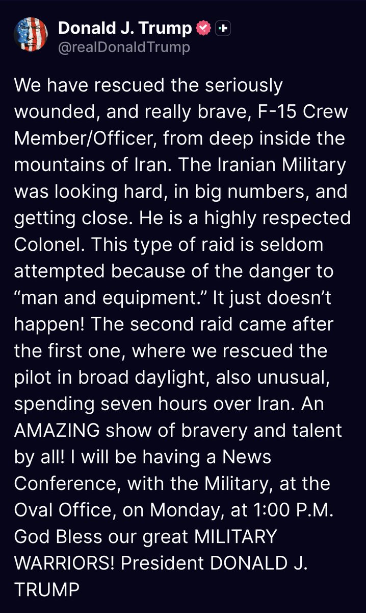 SeanAnon82's tweet image. This is certainly one way to restore faith in government!! 🙏🏼🇺🇸💪🏼
I use to imagine the great lengths the American government would go to rescue an American and now I don’t have to imagine it!
#MERICA

⁦@POTUS⁩ 
⁦@DCIARatcliffe⁩ 
⁦@SecWar⁩ 
⁦@WhiteHouse⁩