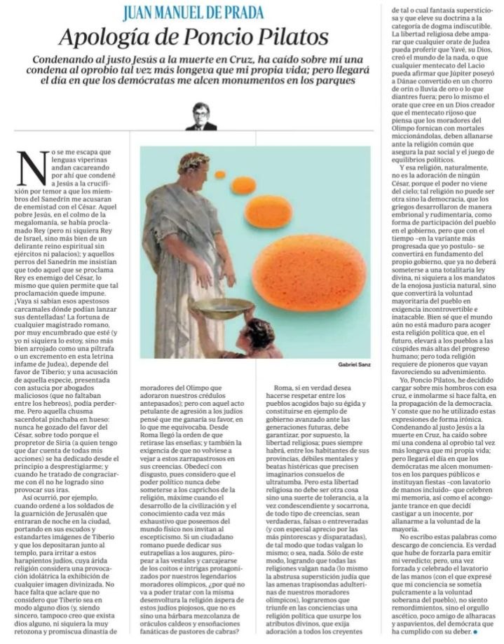 Juan Manuel de Prada: «Esta libertad religiosa no debe ser otra cosa sino una suerte de tolerancia, a la vez condescendiente y socarrona, de todo tipo de creencias, sean verdaderas, falsas o entreveradas, de tal modo que todas valgan lo mismo; o sea, nada»
abc.es/opinion/juan-m…