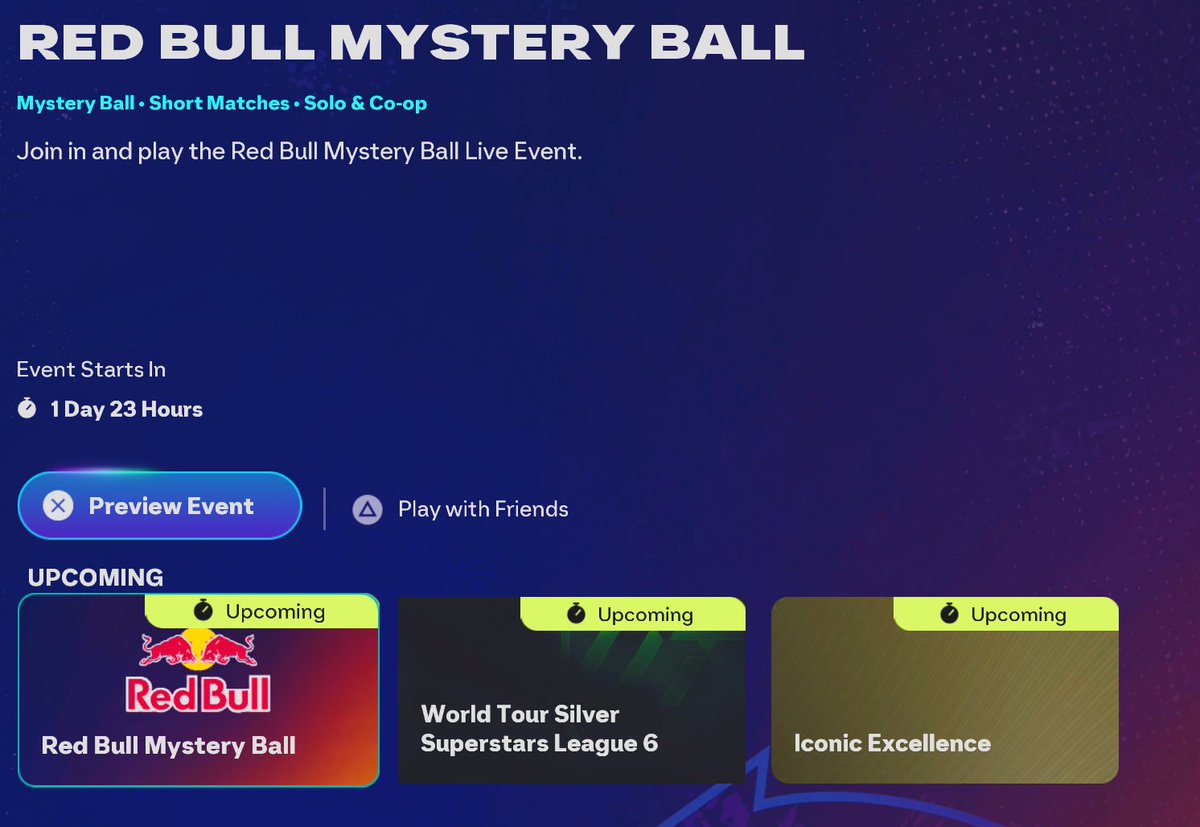 FUTWIZ's tweet image. 🚨Red Bull Mystery Ball Event 🚨

▪️Starting on Tuesday at 6PM 
▪️Mystery Ball | Solo or CO-OP | Short Matches
▪️Reqs &amp;amp; Rewards not added yet!