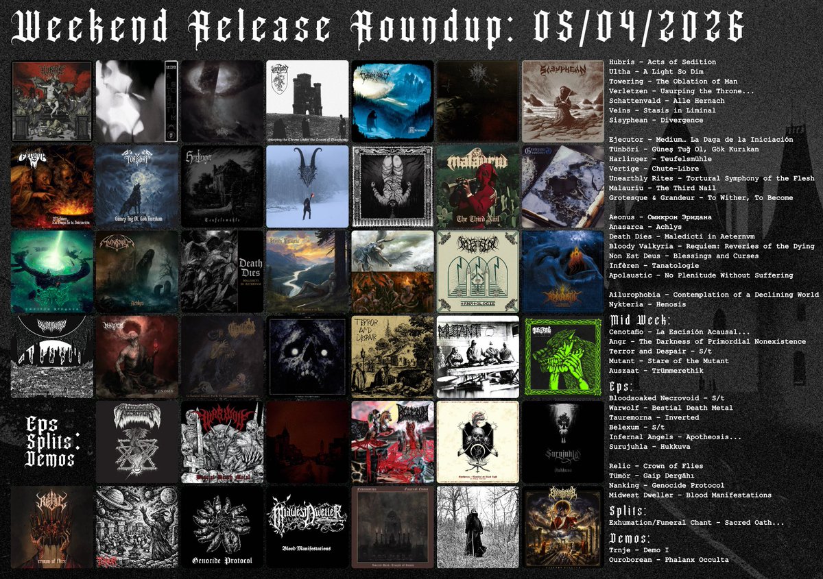 sEYEmon's tweet image. Weekend Release Roundup - 05/04/26 
#Blackmetal #DeathMetal 

Support @KMANRIFFSMetal 
tinyurl.com/KManRiffs