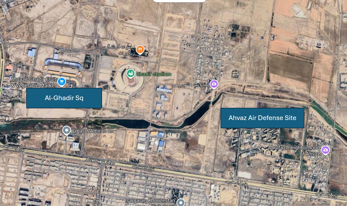 Iran_Tracker's tweet photo. Iranian media confirmed strikes in Ahvaz, Khuzestan 
1- Near Etteka store in western Ahvaz. (Army 92nd Armored Brigade) 📍31.33722, 48.65707
2- Four impacts with explosions near Al-Ghadir Square in Ahvaz. It should be Ahvaz Air Defense site 📍31.37746, 48.65338
#IranWar‌ https://t.co/qzjcrhKAQW