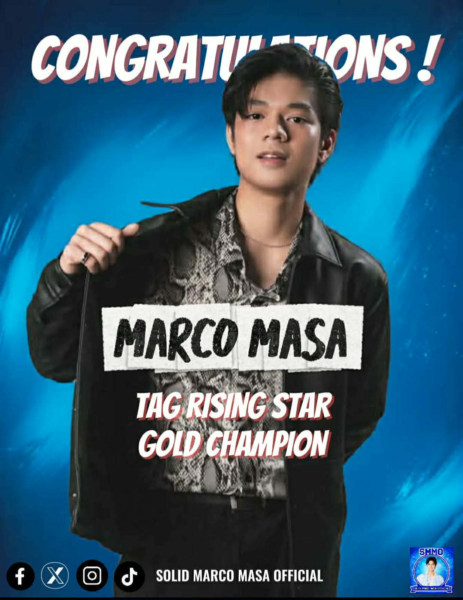 SolidMarcoOFC's tweet photo. Congratulations MARCO MASA, TAG Rising Star Gold Champion! 🔥 Shining bright with that champion vibe. Solid support from SMMO fam!
#MarcoMasa #RisingStar #GoldChampion #SMMO https://t.co/2ZihUaiCSC