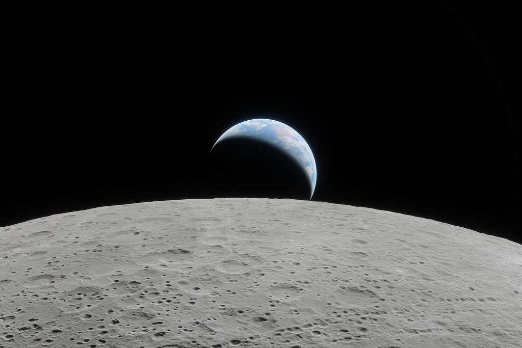 Polishkerbal's tweet image. Simulated view of the earthset Artemis 2 astronauts will see