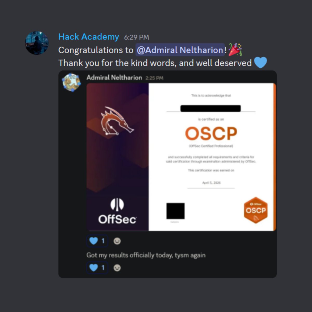 PASSED THE OSCP - THE RESULTS ARE IN! 🚨
Congrats to Admiral Neltharion on passing the #OSCP 🔥
From minimal background to one of the toughest certs, pure grit and consistency.
This is what happens when you commit and keep going!
Want to pass as well?
👉 hackerblueprint.pages.dev