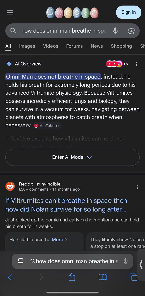 Presssss10's tweet photo. @scoobysnactime @TheCartoonBase Now why would I jump over to safari when I can stay in the same app? Not only that, but when you type a question into google the first prompt you see is the AI Overview. https://t.co/A11HtFWSbG