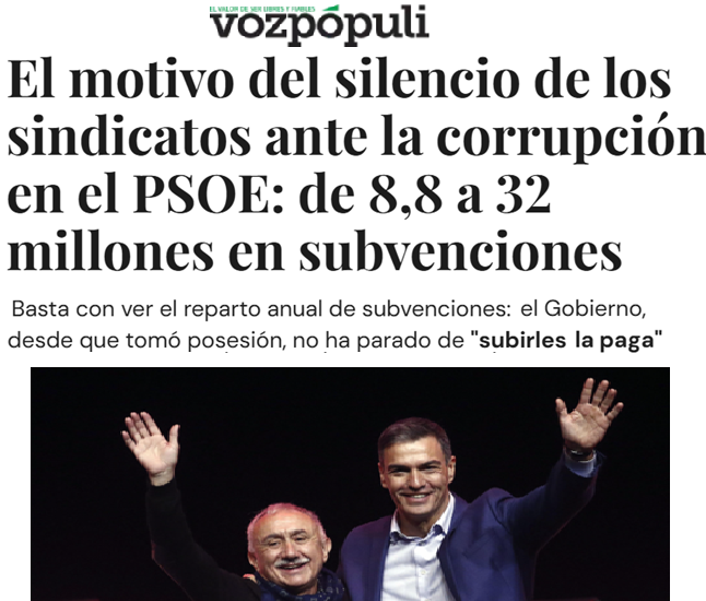 Sánchez dispara las subvenciones a los sindicatos hasta los 32 millones de euros mientras niega la financiación a medicamentos contra el cáncer. 

Cuestión de prioridades.