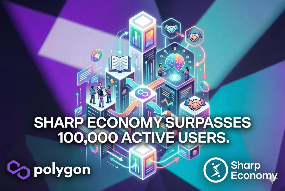🚀 We’re proud to announce that our platform has officially surpassed 100,000 active users! This achievement wouldn't have been possible without our incredible community and partners.
🦾 Powered by <a href="/0xPolygon/">Polygon | POL</a> technology, the Sharp Economy is built to scale and connect. Our