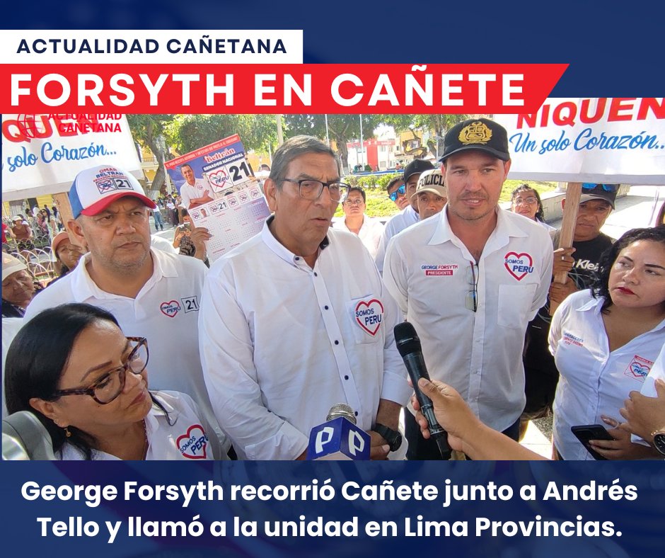 JUVROH's tweet photo. 🔴⚪George Forsyth recorre #Cañete y llama a la unidad para la victoria

El candidato presidencial #GeorgeForsyth recorrió la provincia de Cañete junto al líder regional Andrés Tello, como parte de su gira por el sur chico.

👉🏼 Click aquí https://t.co/lKv4AnqnYh https://t.co/g6Ja2awWic