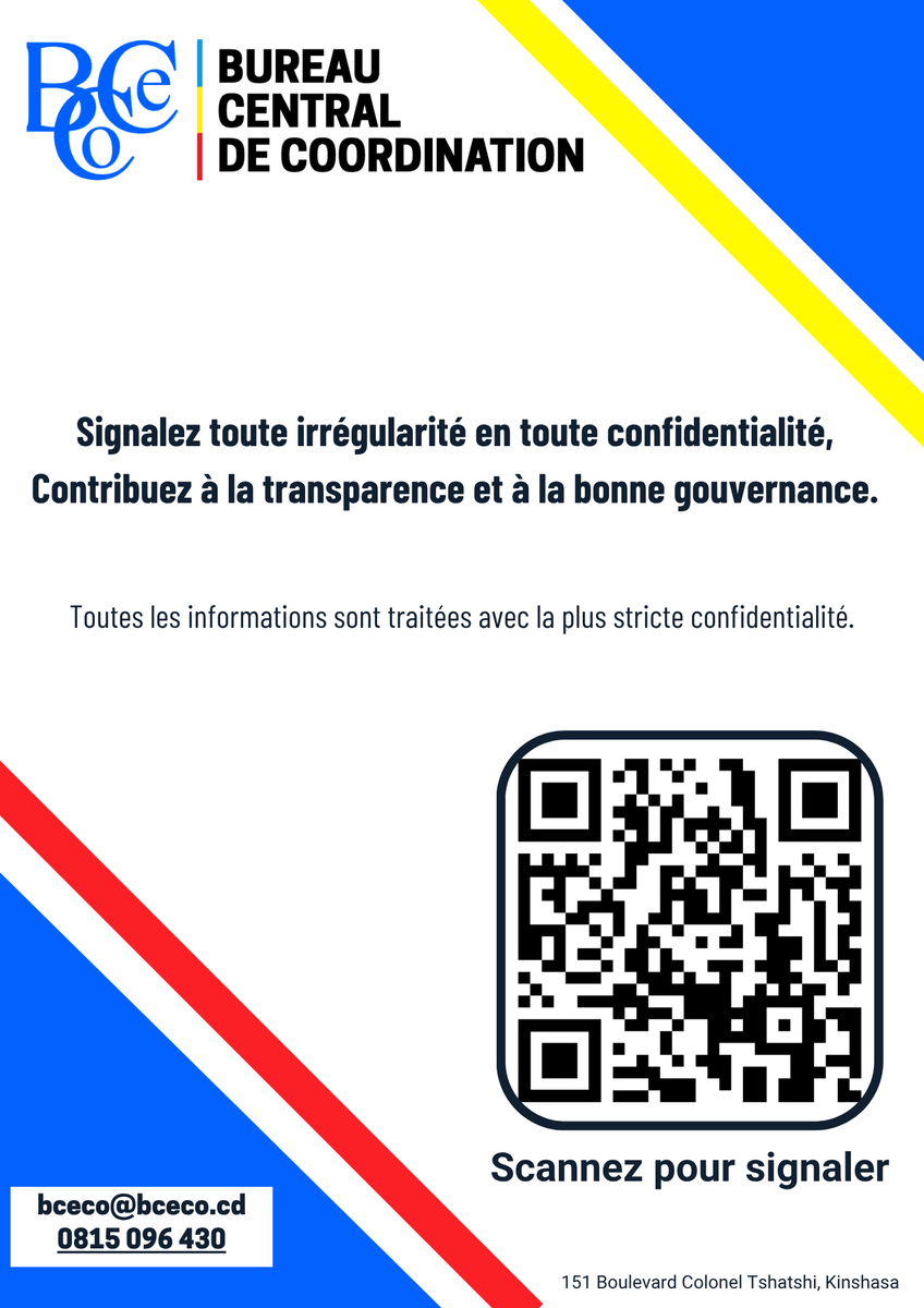 BCeCoRDC's tweet photo. Vous êtes témoin d’un fait suspect, d’un abus ou d’une pratique contraire à l’éthique ?

Signalez-le  en toute confidentialité via notre formulaire en ligne, accessible en  scannant le QR code ou en cliquant sur le lien ci-dessous :

Lien : https://t.co/KB6DygK2qu

Toutes les informations sont traitées de manière anonyme et confidentielle.
Votre contribution est essentielle pour renforcer l’intégrité et la performance de nos actions.